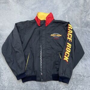 Vintage Race Rock Orlando Racing Team Apparel Jacket Mens XL Black Bomber Logo
